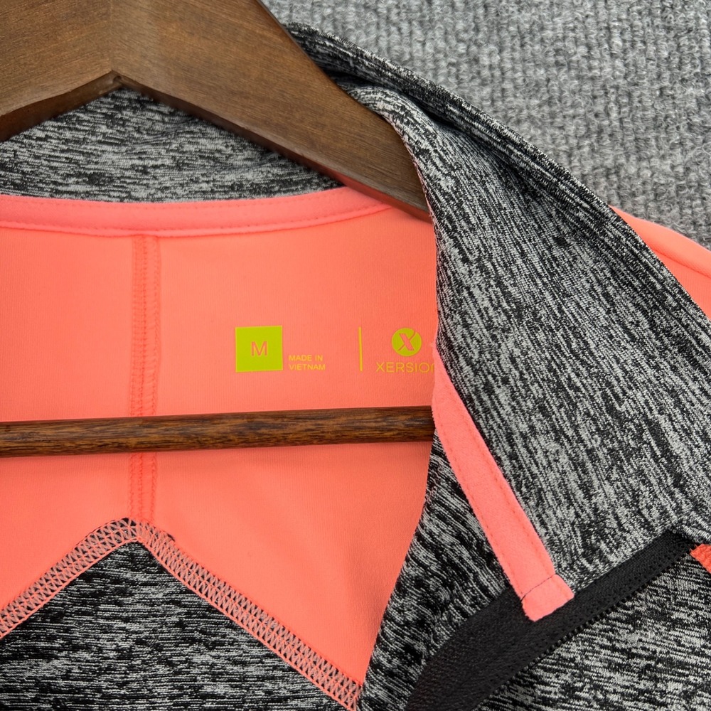 Xersion Full Zip Track Jacket Womens Medium Gray Space Dye Neon Pink Gym Running - Picture 2 of 11